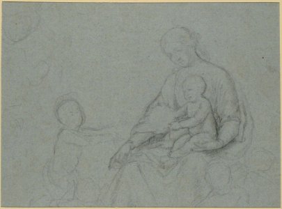 Studies of Two Flying Putti and of Drapery (recto); Seated Virgin and Child, and Kneeling Child (verso) MET 1975.131.48 VERSO