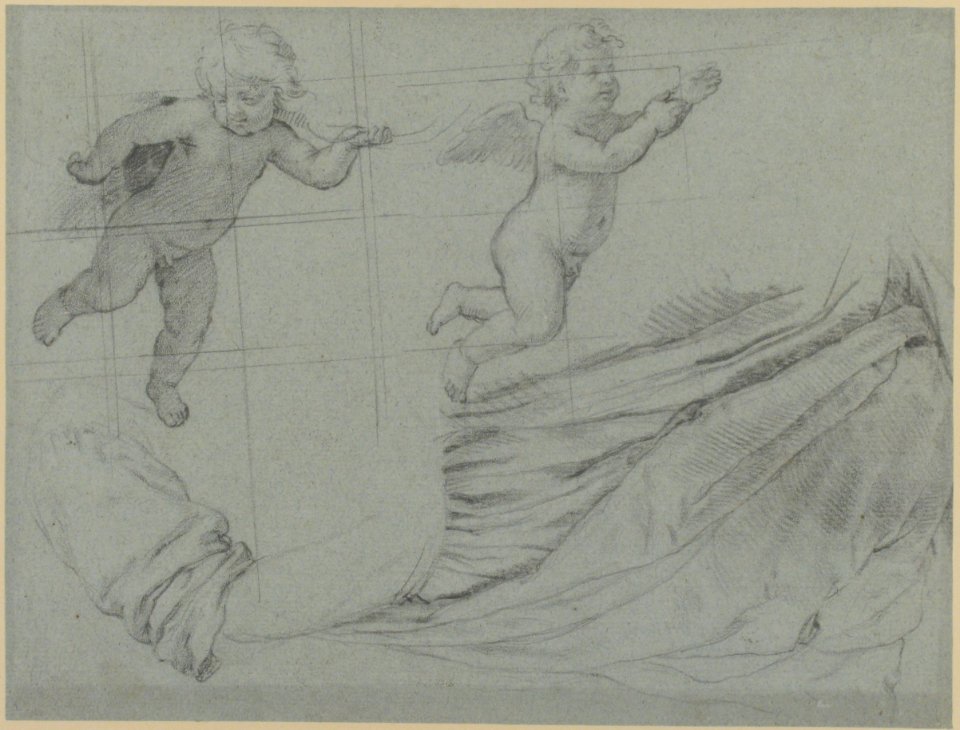 Studies of Two Flying Putti and of Drapery (recto); Seated Virgin and Child, and Kneeling Child (verso) MET 1975.131.48 RECTO