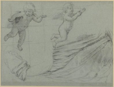 Studies of Two Flying Putti and of Drapery (recto); Seated Virgin and Child, and Kneeling Child (verso) MET 1975.131.48 RECTO
