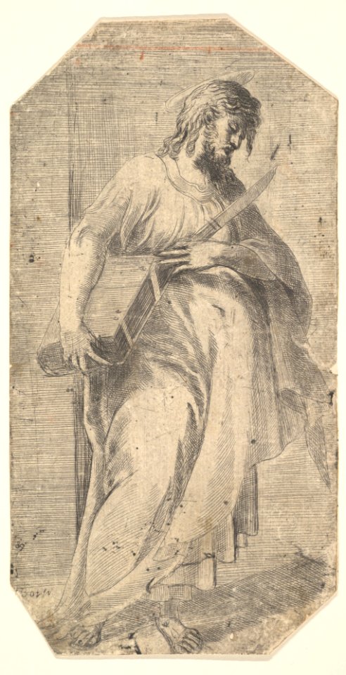 Staint Bartholomew facing right, book under his right arm, knife in his left hand, from 'Christ and the Apostles' MET DP825146