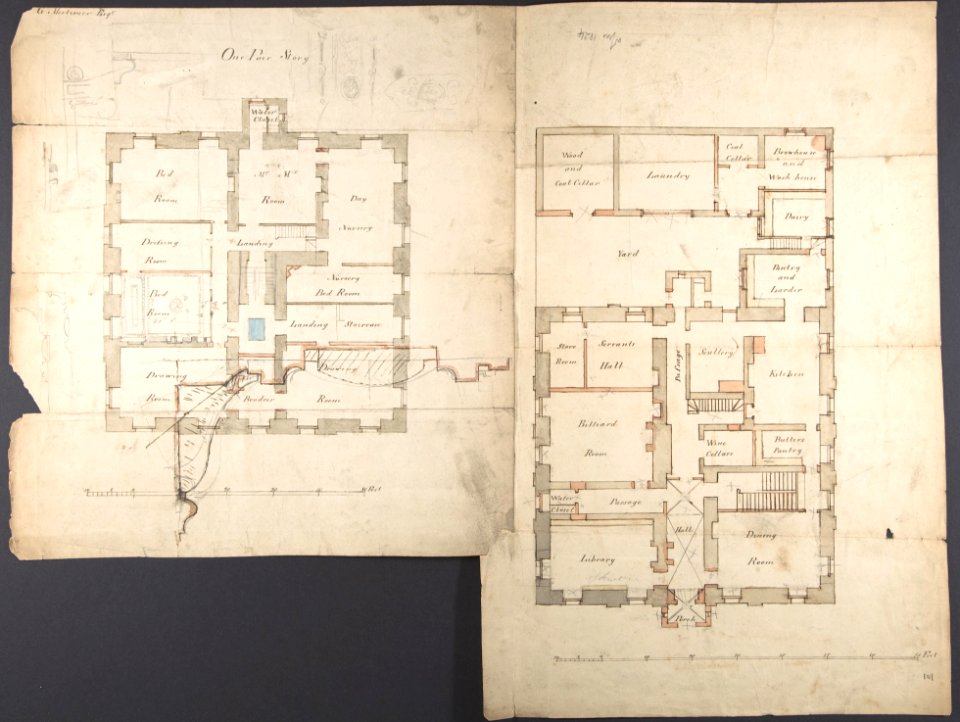 Studies of the Pavilion at Fonthill, Wiltshire and Plans of the Ground and First Floors (recto); Studies for the Pavilion in Tudor-Gothic Style (verso) MET DP806377