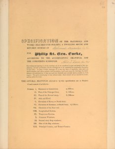 Specifications for "Belmead", James River, Virginia for Philip St. George Cocke MET DP306749