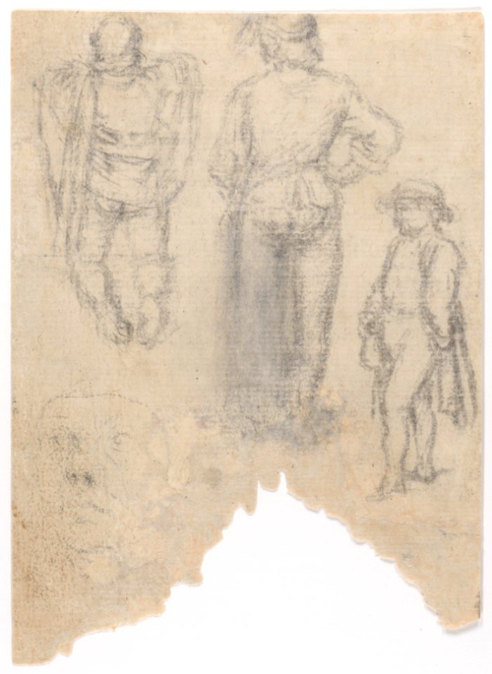 Studies of ten (?) heads and two ears (recto); Studies of three figures and a head (verso) MET DP167070