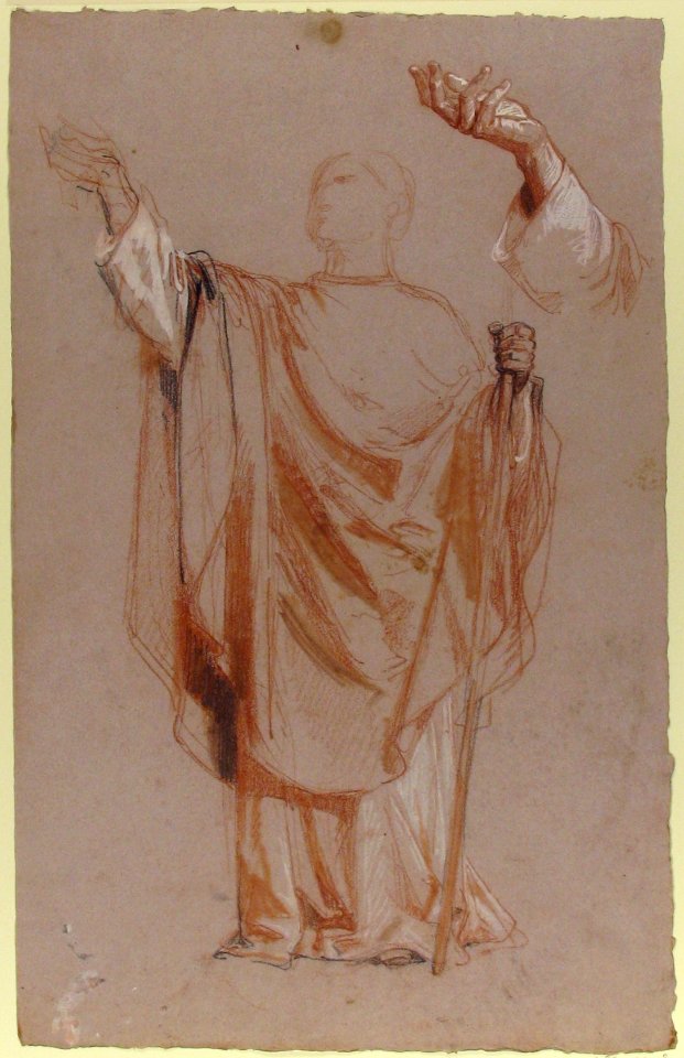 Study for Saint Remi (middle register); verso- Study for Remi's Raised Arm (studies for wall paintings in the Chapel of Saint Remi, Sainte-Clotilde, Paris, 1858) MET 1989.122.8