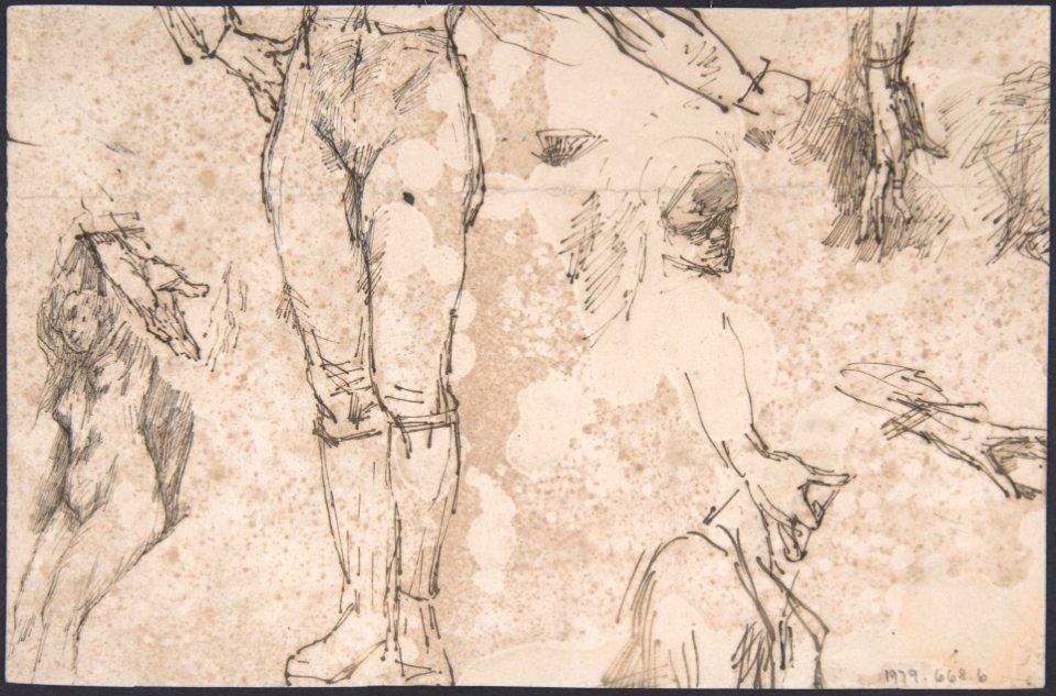 Studies of Female Nude, Hands, and Male Torso (recto); Landscape (verso) MET DP802642