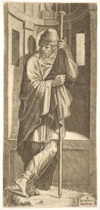 St. James Major leaning on a pole before a niche, his left leg crossed over his right, from a series of full-length figures of Christ and the Twelve Apostles MET DP828375