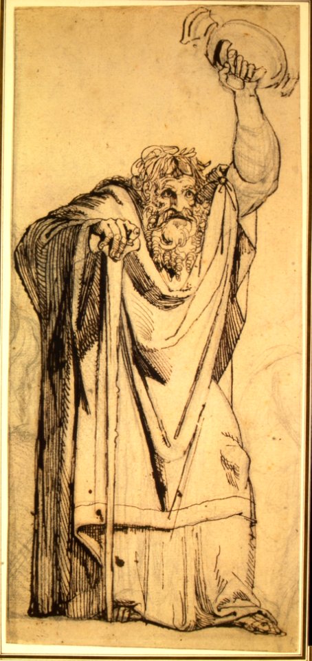 Study for the Prophet Jeremiah (recto); Studies of a Horse Seen from Below and of a Man Seated on a Chair, Probably a Self-Portrait and an Off-Print in Brown Ink of a Nude Female Abdomen and Legs (verso) MET DR331
