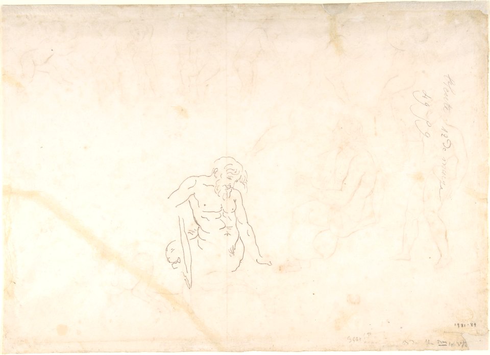 Studies for the decoration of the Library, Palais Bourbon, Paris- standing nude athlete; seated man with a lyre; centaur; and seven putti (three with wings) MET DP805848