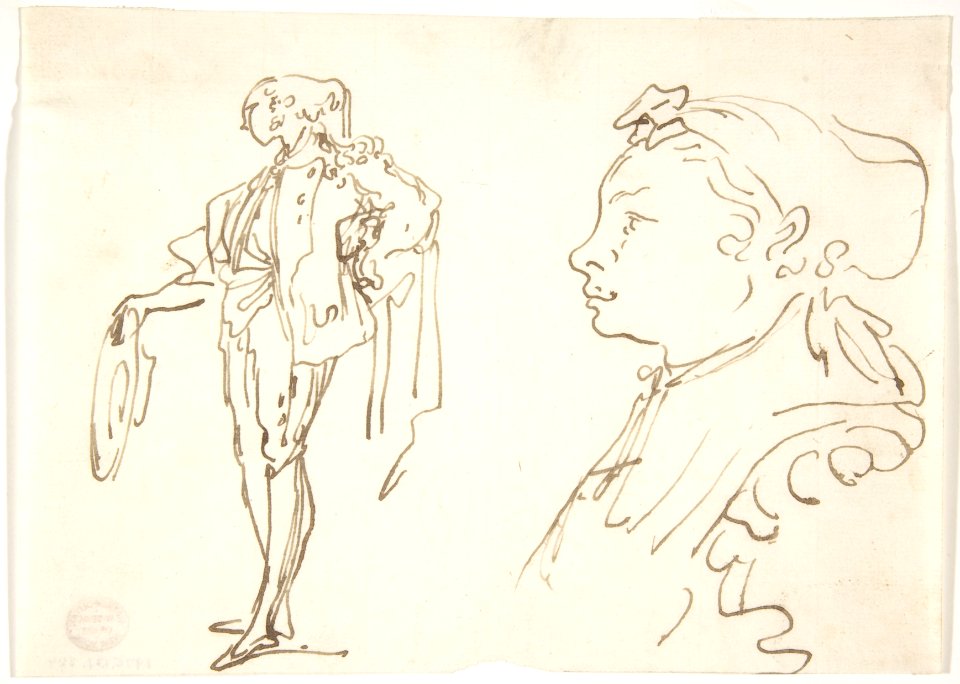 Studies of a Standing Man Holding a Hat and Profile of a Girl Looking Left MET DP800247