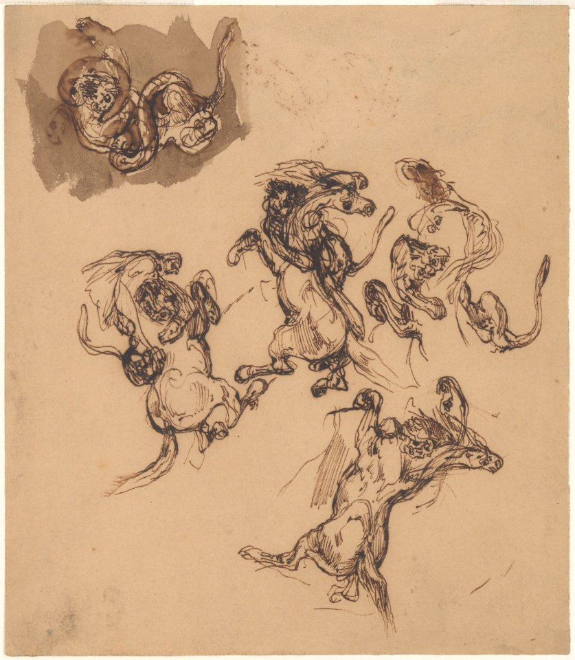 Studies of a Rearing Horse Attacked by a Lion; A Lion Wrestling with a Serpent MET DP217809