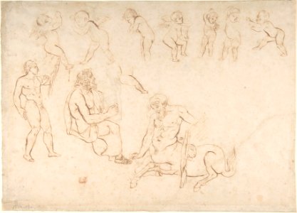 Studies for the decoration of the Library, Palais Bourbon, Paris- standing nude athlete; seated man with a lyre; centaur; and seven putti (three with wings) MET DP805847