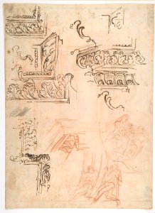 Studies of Architectural Moldings, of the Virgin and Child with a Kneeling Saint, and of Two Angels Supporting Frames (recto); Studies for Architectural Mouldings (verso) MET DP809761