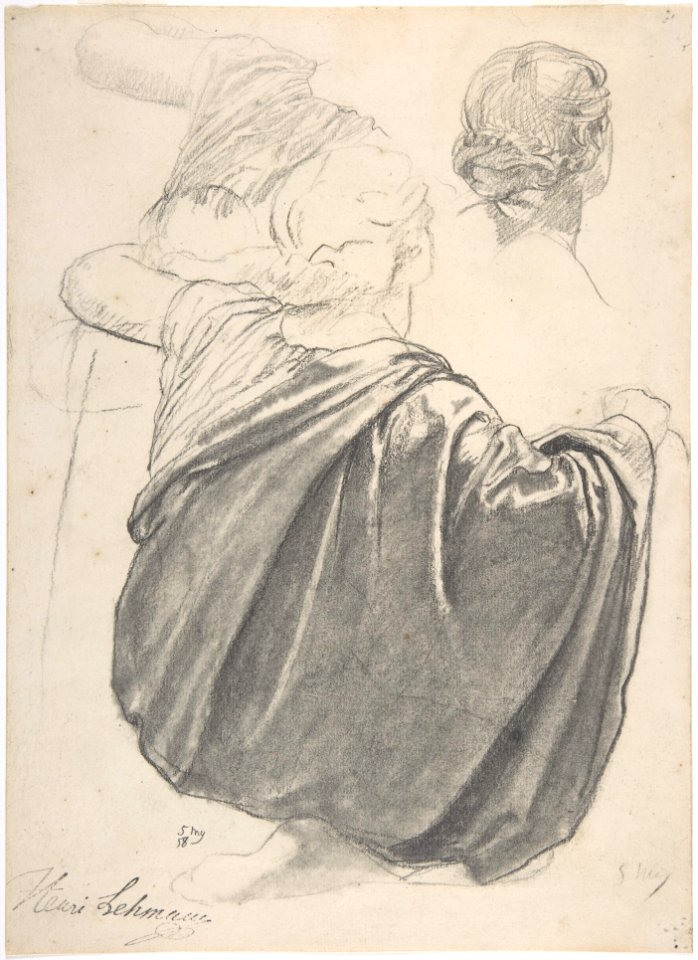 Studies of a Draped Female Figure, Kneeling, Seen from the Back, for the East Transept of the Chruch of Sainte-Clothilde, Paris MET DP807355