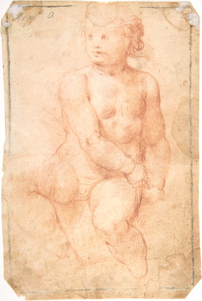 Study of a Seated Putto Looking at His Right (recto); A Woman's Head, Study after the Antique (verso) MET DP809041