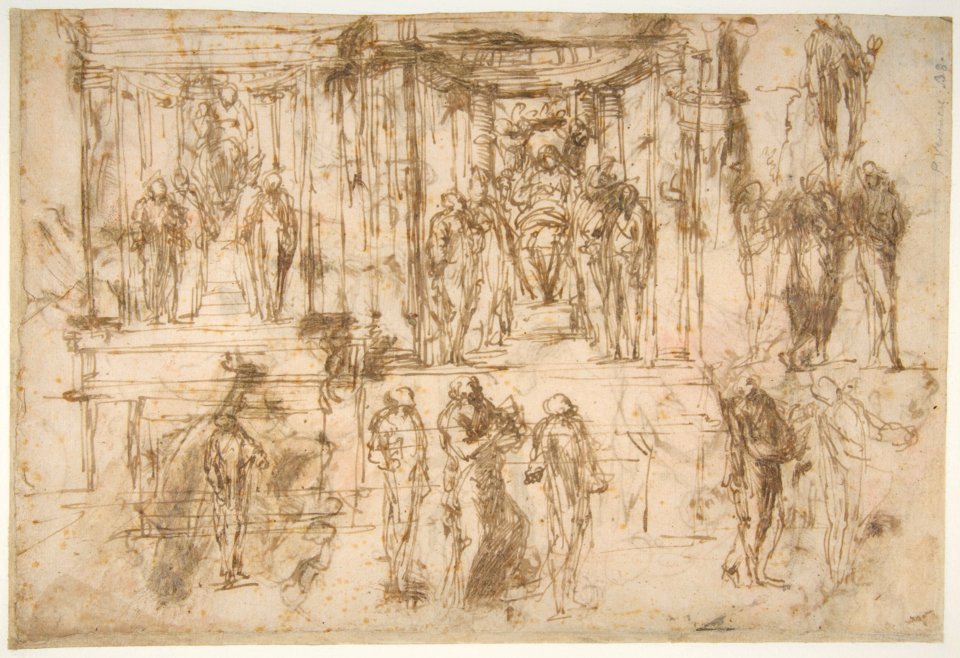 Studies for an Altarpiece with the Virgin Enthroned, Attended by Four Saints (recto); Various Figure Studies, Some Possibly for a Deposition of Christ (verso) MET DP811256