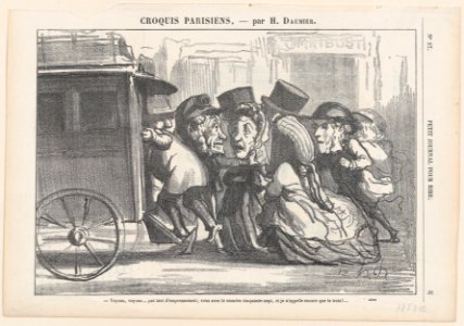 Stop pushing please... you have the number 57 and I just called number 3!, from 'Parisian sketches,' published in Le Petit Journal pour Rire, February 4, 1865 MET DP877342