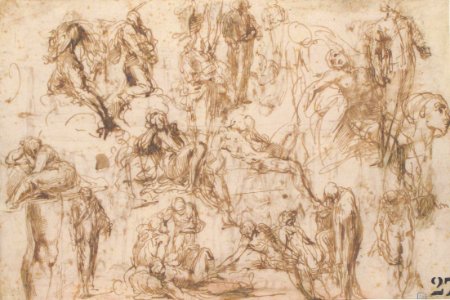 Studies for an Altarpiece with the Virgin Enthroned, Attended by Four Saints (recto); Various Figure Studies, Some Possibly for a Deposition of Christ (verso) MET 1972.118.270 VERSO