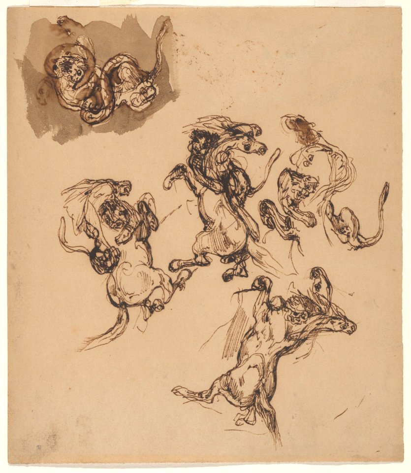 Studies of a Rearing Horse Attacked by a Lion; A Lion Wrestling with a Serpent MET DP836164