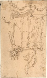 Studies for Grotesque Decorations (Recto); Small Sketches and Writing (Verso) MET DP802599