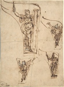 Studies for a Decorative Object (Banner or Pendentive?) Representing Allegorical Figures, One of Which Appears to Be Fortitude MET DP802579