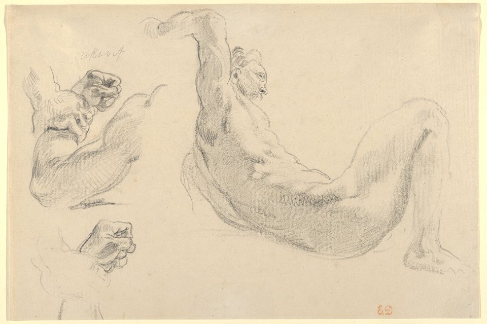 Studies of a Fallen Male Nude for 'Hercules and the Horses of Diomedes' MET DP836021