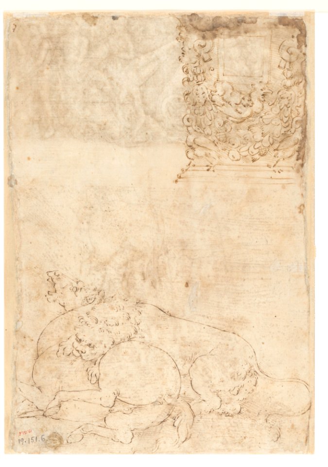 Studies after the Antique- The Fall of Phaëthon, Horses, Reclining Women with Children (recto); Studies after the Antique- An Altar or Urn, Lion Attacking a Horse (verso) MET DP161882