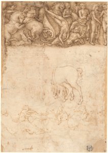 Studies after the Antique- The Fall of Phaëthon, Horses, Reclining Women with Children (recto); Studies after the Antique- An Altar or Urn, Lion Attacking a Horse (verso) MET DP161881