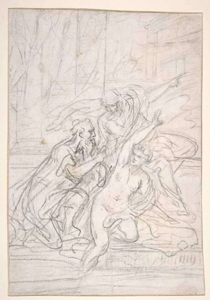 Susanna and the Elders (recto); Architectural design and other scribbles (verso) MET DP811082