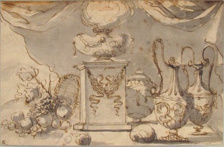 Still Life- Vases, a Cassolette on a Pedestal, and an Overturned Basket of Fruit MET 1984.250