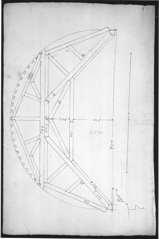 St. Peter's, centering truss, tunnel vault, section (recto) blank (verso) MET sf49 92 16r-MM31808