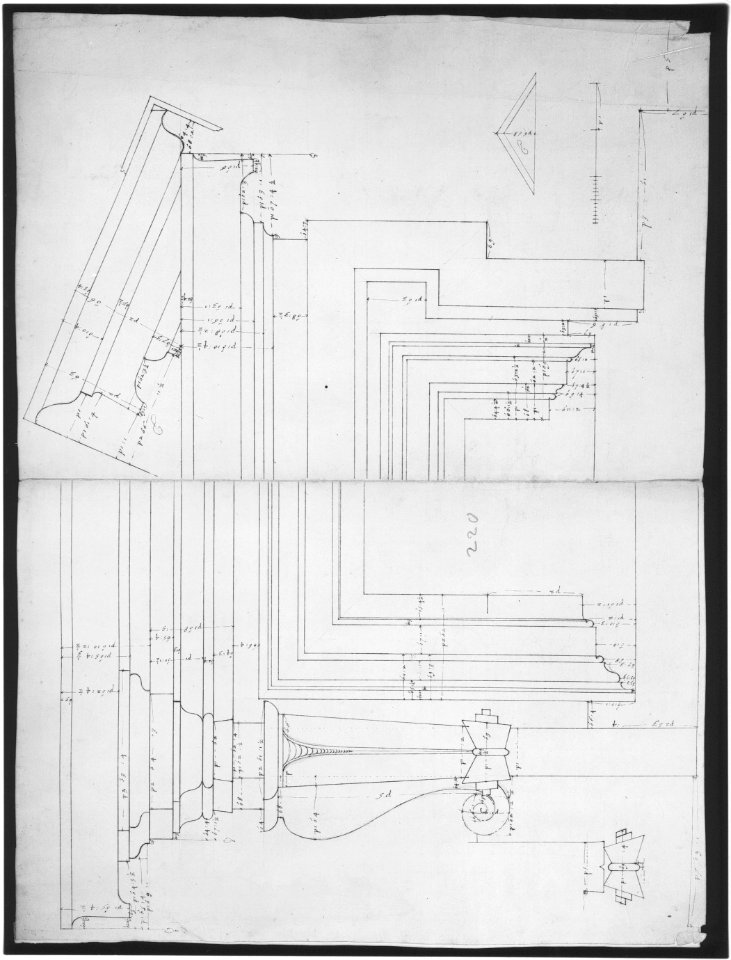 St. Peter's, drum, exterior bay, elevation with details (recto) St. Peter's, drum, section (verso) MET sf49 92 18r-MM31811