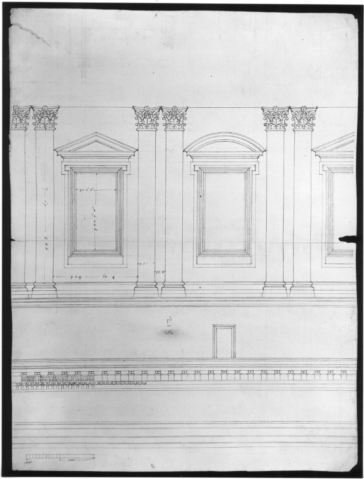 St. Peter's, drum, interior, elevation (recto) St. Peter's, drum, pedestal, section (verso) MET sf49 92 17r-MM31809