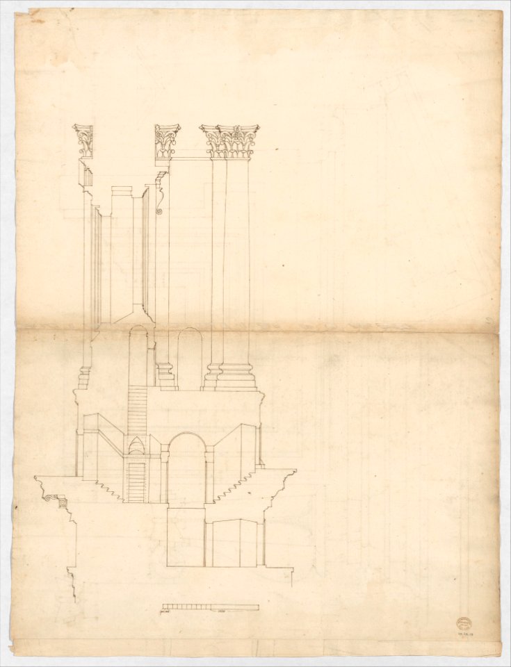 St. Peter's, drum, exterior bay, elevation with details (recto) St. Peter's, drum, section (verso) MET DP247313