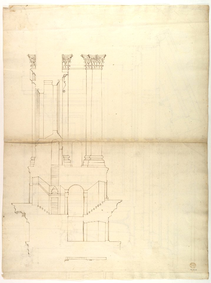 St. Peter's, drum, exterior bay, elevation with details (recto) St. Peter's, drum, section (verso) MET DP819032