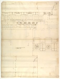 St. Peter's, drum, exterior, elevation (recto) St. Peter's, tribune, entablature, section and details (verso) MET DP819042