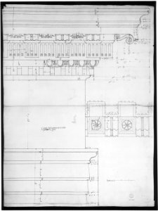 St. Peter's, drum, exterior, elevation (recto) St. Peter's, tribune, entablature, section and details (verso) MET sf49 92 21v-MM31816