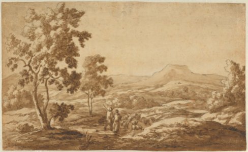 Southern Landscape with Shepherds and Sheep; verso- Study of a Sheep's Head (?) MET DP836568