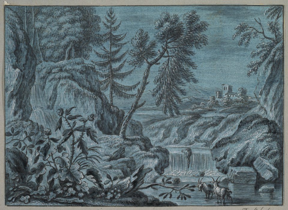 Southern Landscape with a Waterfall and Goats MET DP827294