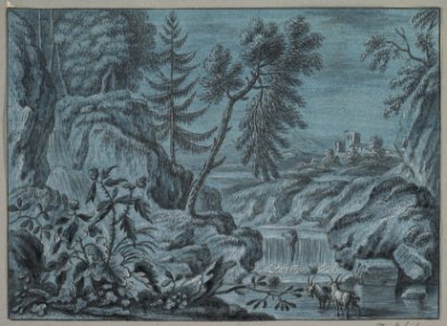 Southern Landscape with a Waterfall and Goats MET DP827294