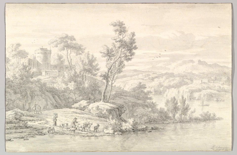 Southern Landscape with Figures and Cattle at a River MET DP819611