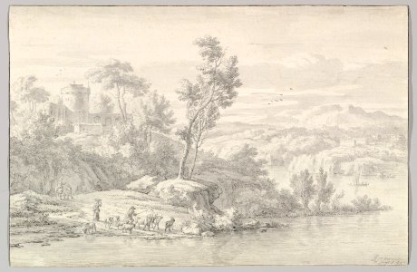 Southern Landscape with Figures and Cattle at a River MET DP819611
