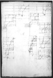 St. Peter's, tribune, exterior, entablature and cornice details (recto)Santa Maria Maggiore, Sforza Chapel, plan, detail (verso) MET sf49 92 19r-MM35201