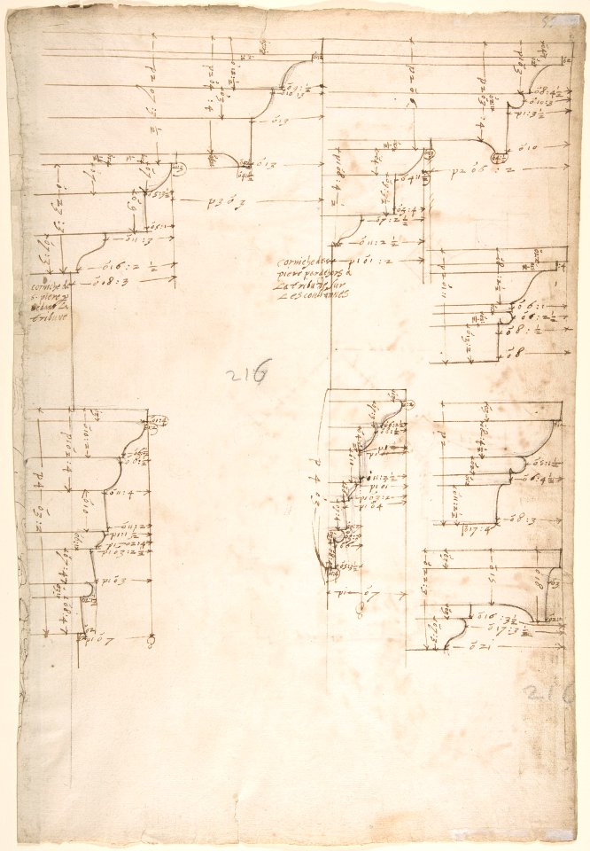 St. Peter's, tribune, exterior, entablature and cornice details (recto)Santa Maria Maggiore, Sforza Chapel, plan, detail (verso) MET DP810523