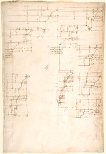 St. Peter's, tribune, exterior, entablature and cornice details (recto)Santa Maria Maggiore, Sforza Chapel, plan, detail (verso) MET DP810523