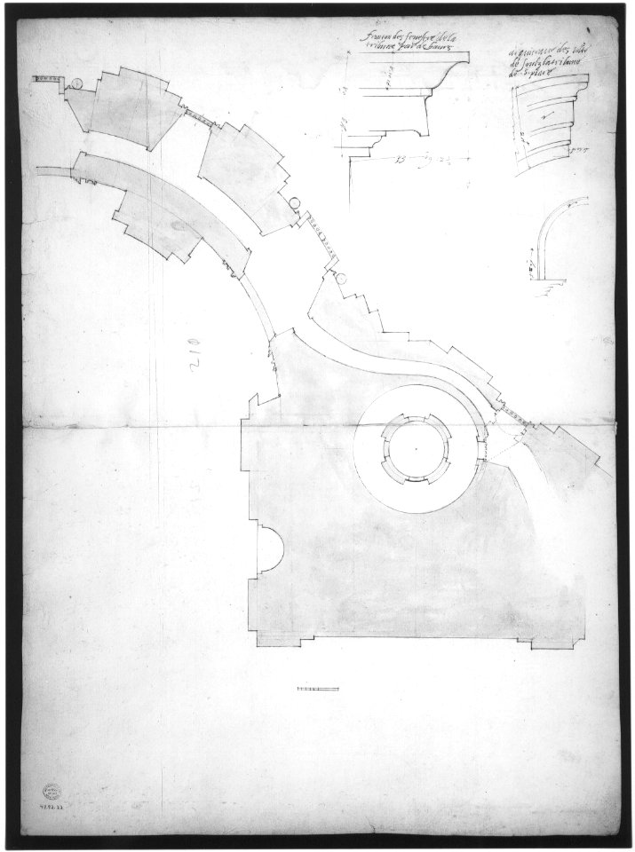 St. Peter's, attic, window, elevation (recto) St. Peter's, apse, plan; window, cornice, elevation profile; arch frame, elevation profile (verso) MET sf49 92 22v-MM31566