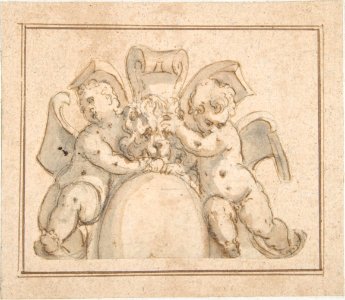 Strapwork Cartouche with Putti and a Lion's Mask MET DP802568