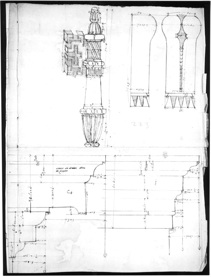 St. Peter's, cornice and architrave, profile; key, elevation; triglyph ...