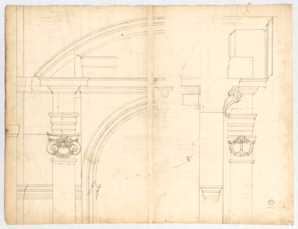 St. Peter's, exterior, tabernacle, elevation and section at base with details of pedestal and railing, (recto)St. Peter's, exterior, tabernacle, elevation and section at arched opening (verso) MET DP247319