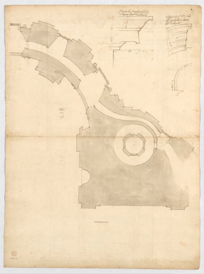 St. Peter's, attic, window, elevation (recto) St. Peter's, apse, plan; window, cornice, elevation profile; arch frame, elevation profile (verso) MET DP247301