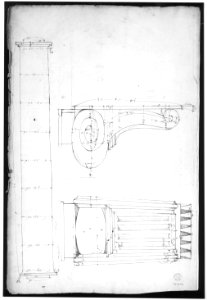 St. Peter's, apse, exterior niche details (recto) St Peter's, apse, exterior niche elevation and profile of scrolled console, elevation of column shaft (verso) MET sf49 92 42v-MM31818